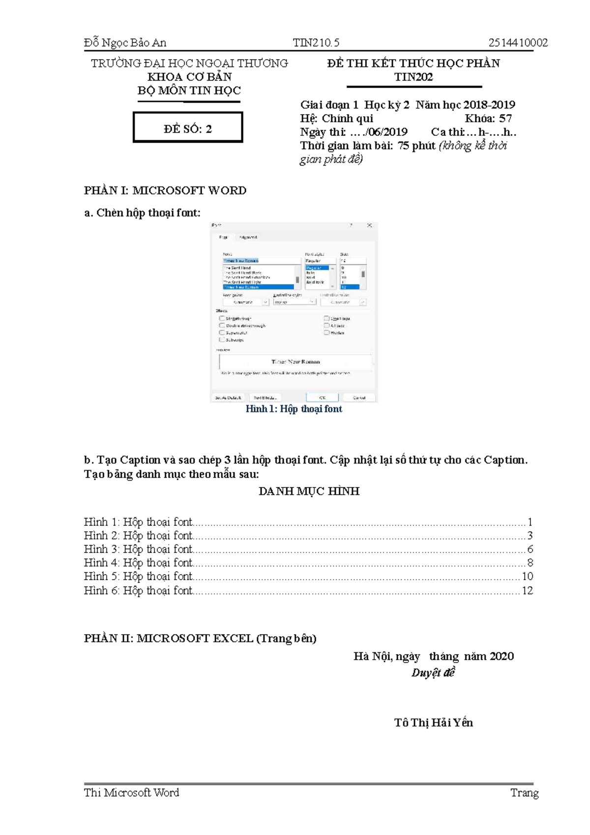Đề Thi Kết Thúc Học Phần TIN202: Chèn và Tạo Mục Lục Hình Ảnh - Studocu