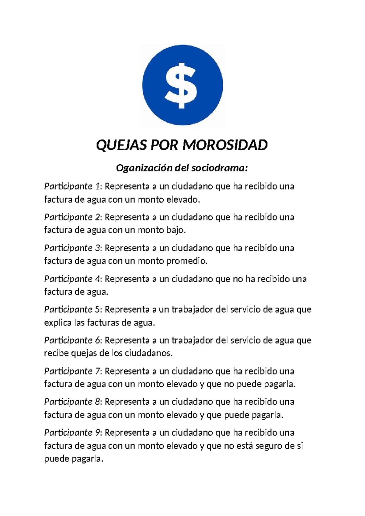 Sociodrama sobre Quejas por Morosidad en Facturas de Agua - Studocu