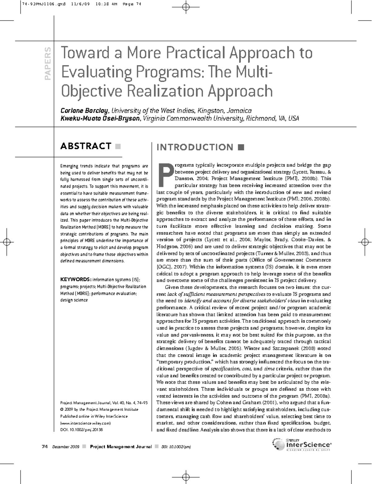 Toward a Practical Framework for Evaluating IS Programs: The MORE ...