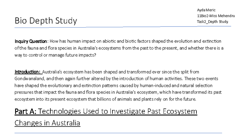 Bio Depth Study: Human Impact on Australian Ecosystems - BIO Task 2 ...