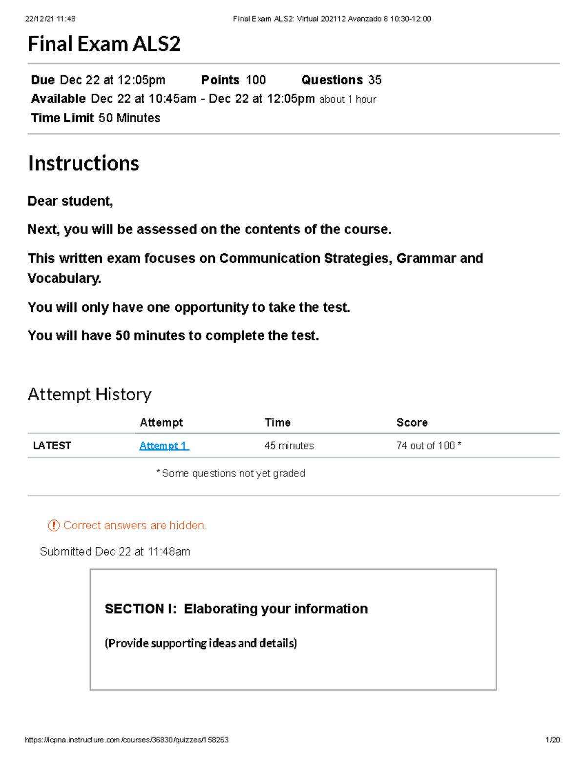 Final Exam ALS2 Virtual 202112: Communication Strategies & Grammar ...