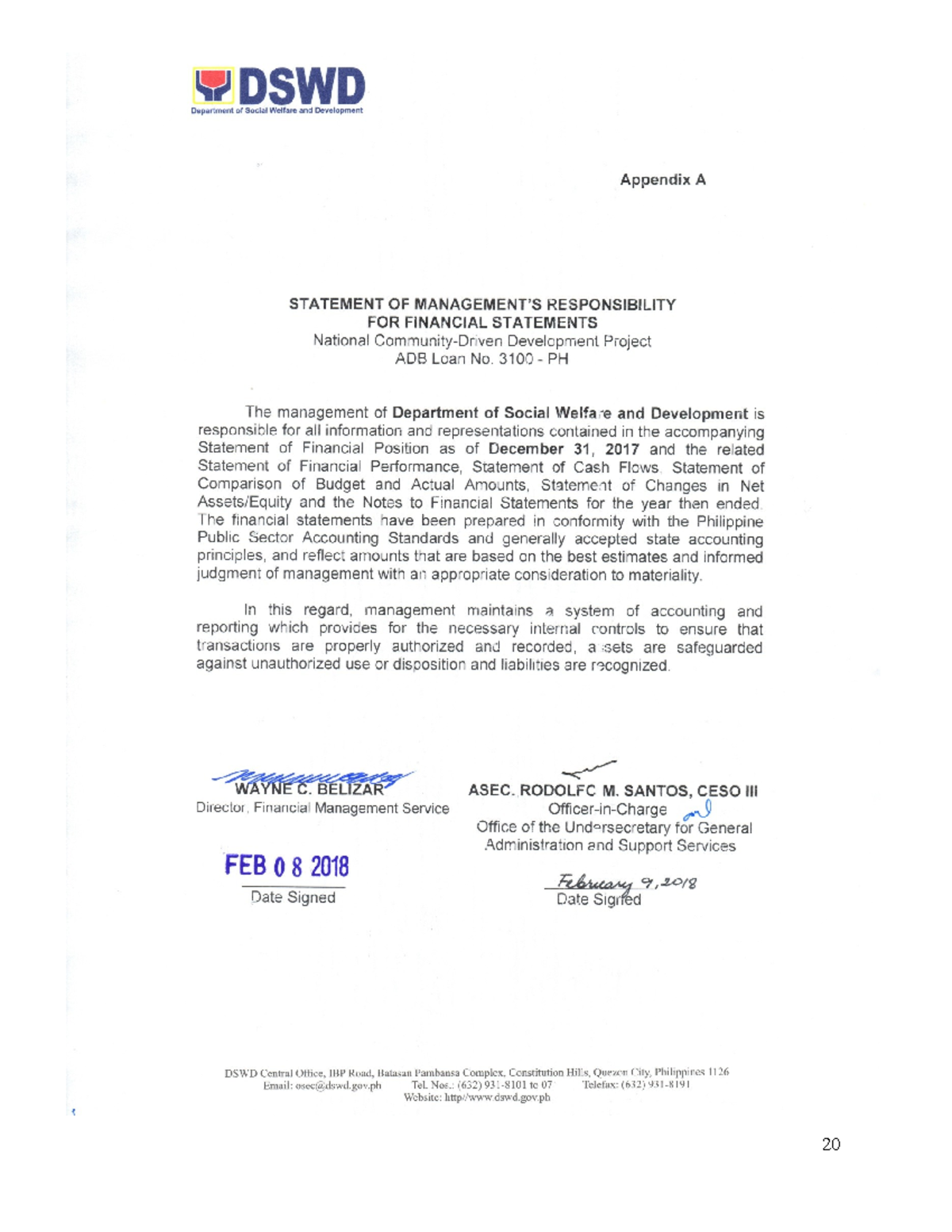 DSWD Financial Position Statement as of Dec 31, 2017 (ADB3100) - Studocu