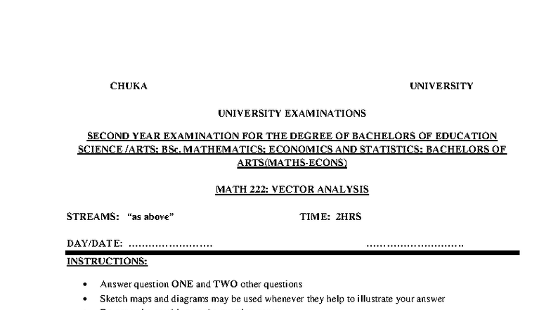 Math 222 - Vector Analysis Exam Revision Notes - Studocu
