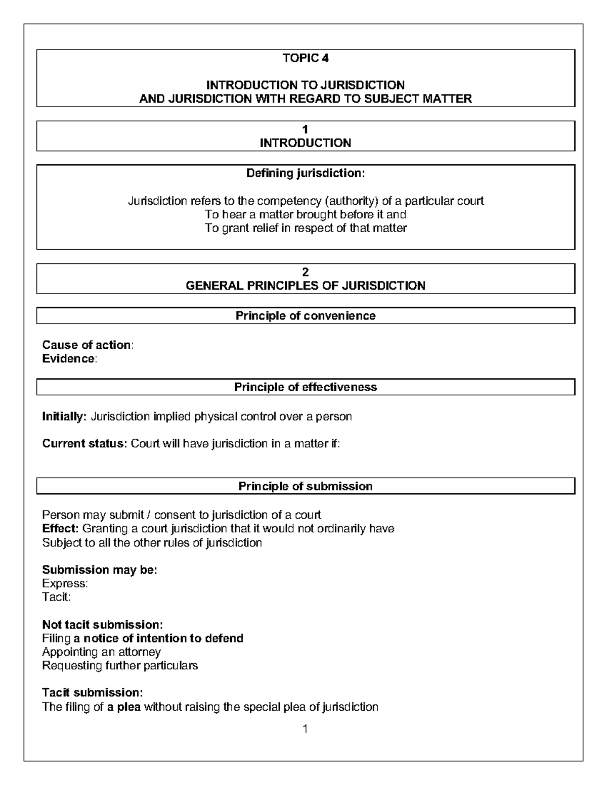 Civil Law Topic 04: Jurisdiction and Subject Matter Overview - Studocu
