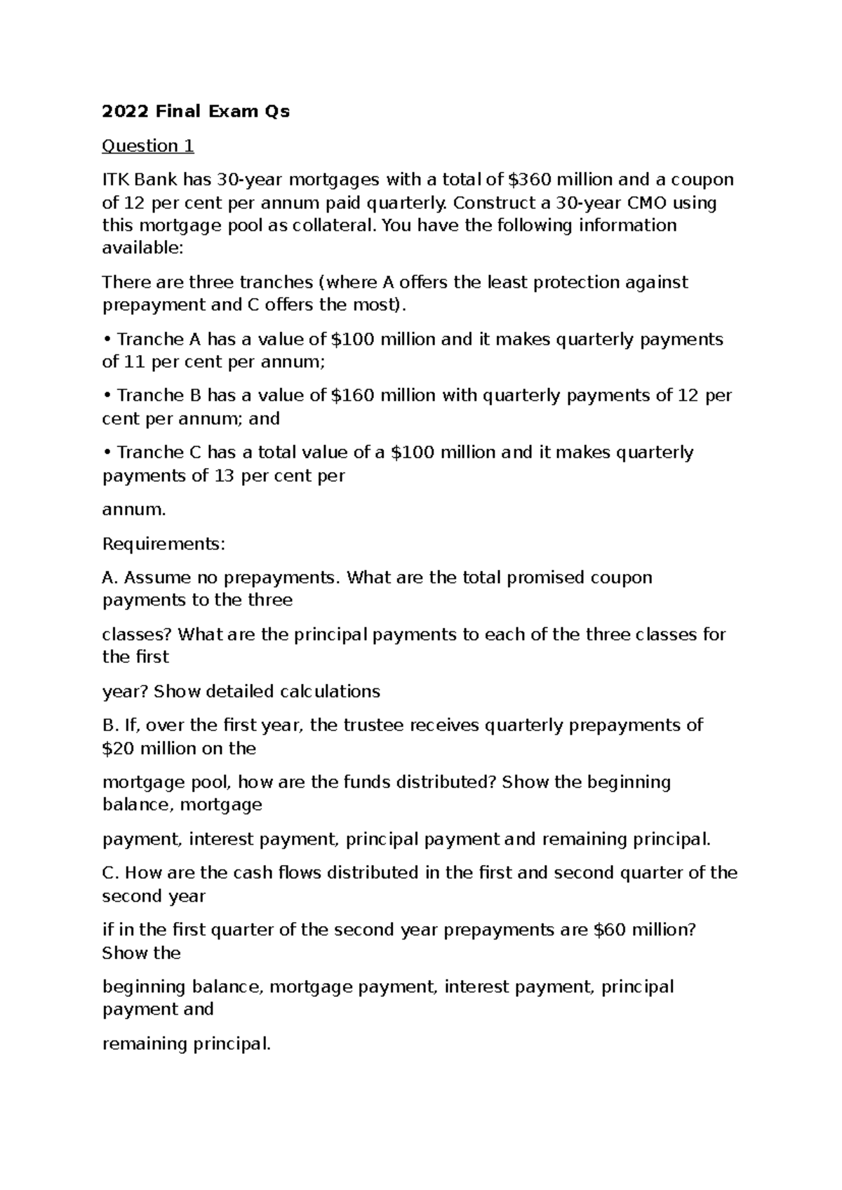 2022 Final Exam Practice Questions - Finance Course - Studocu