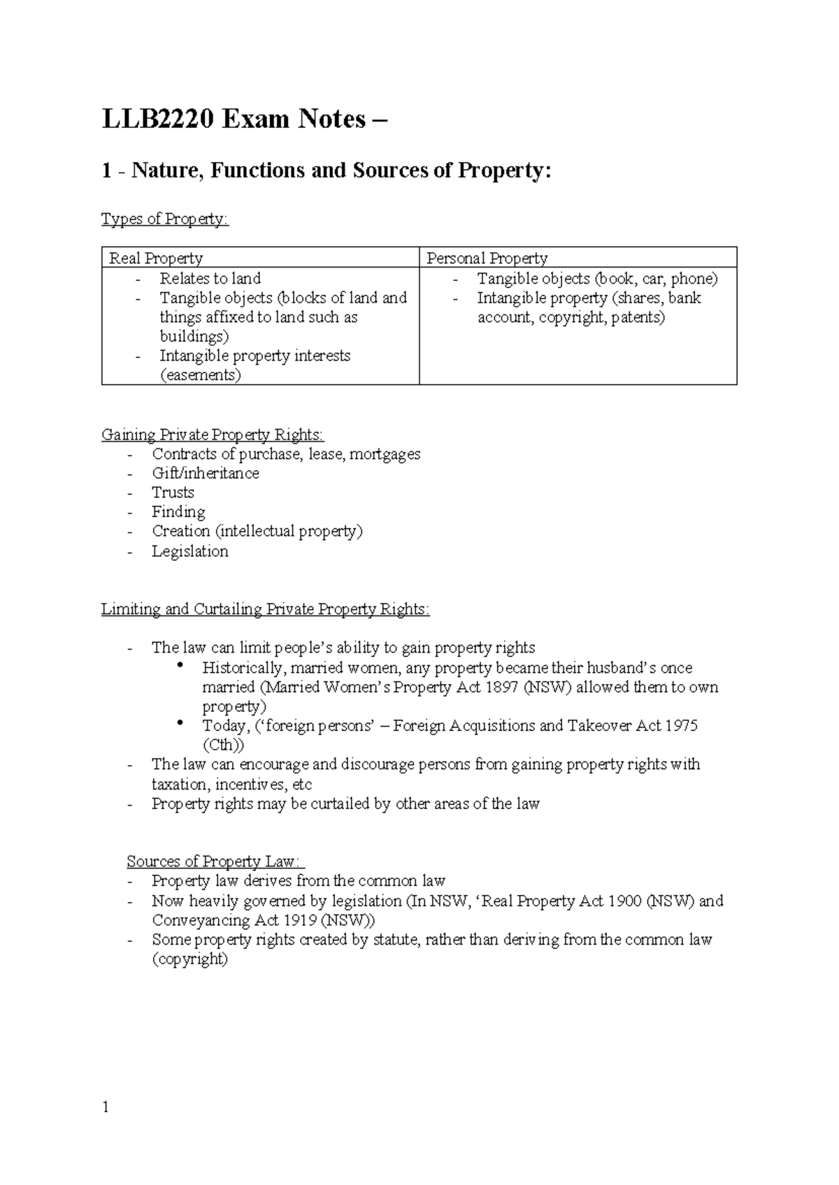 LLB2220 Final Exam Notes: Understanding Property Law Concepts - Studocu