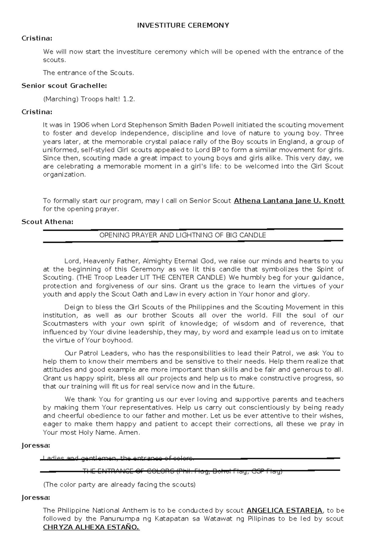 Girl Scout Investiture And Rededication Ceremony Script