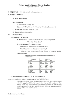 Lesson 2 - A Semi-detailed Lesson Plan in English 4 Prepared by ...