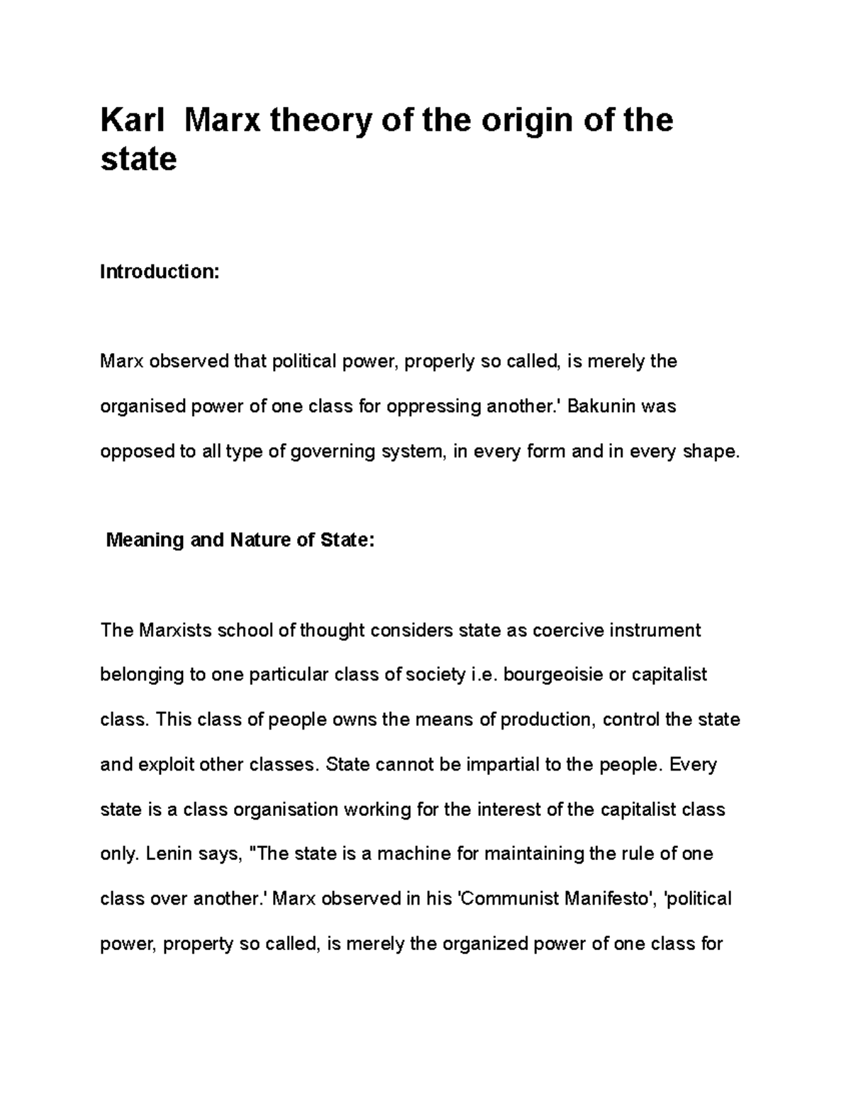 Karl Marx theory of the origin of the state - Karl Marx theory of the ...
