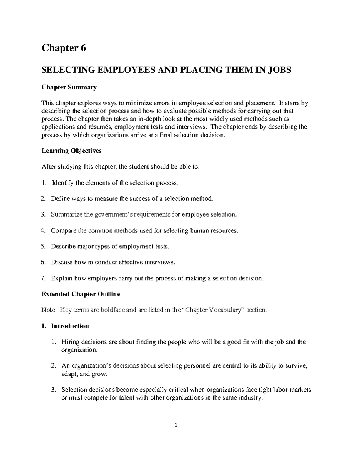 HRM Chapter 6: Employee Selection & Placement Summary - Studocu
