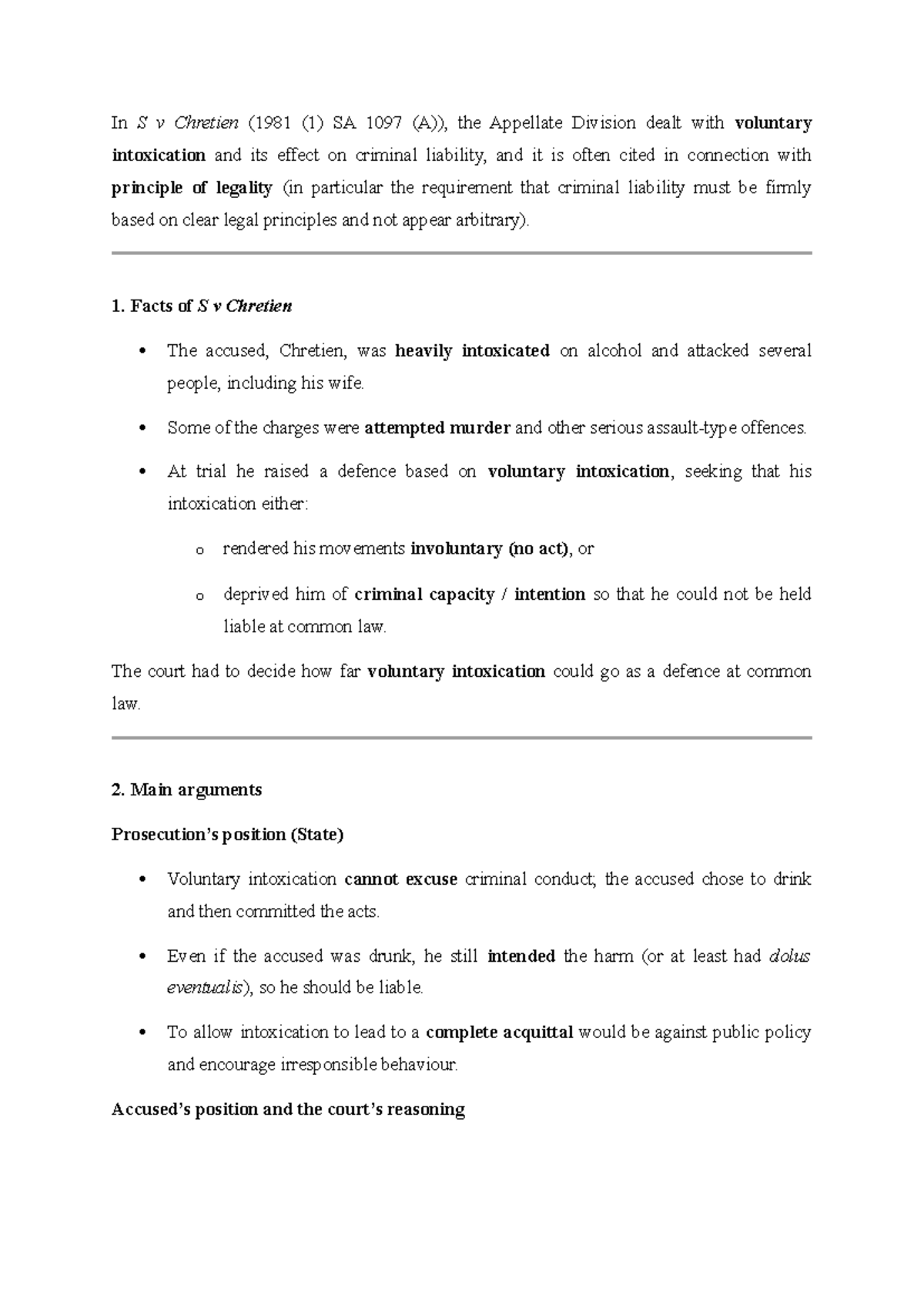 S v Chretien (1981) - Case Summary on Voluntary Intoxication and ...