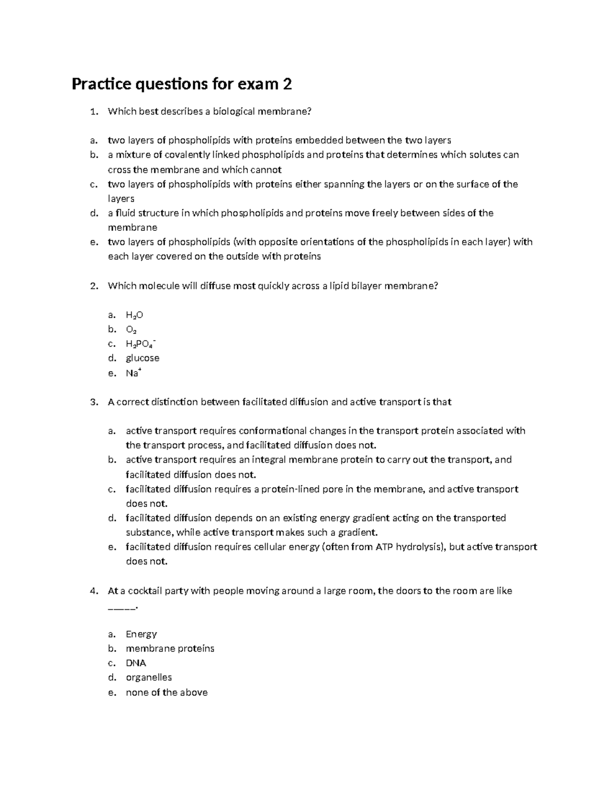 Exam 2 Practice Questions for Biology 101 - Studocu