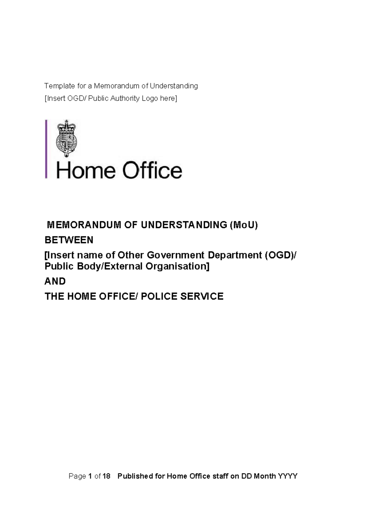 MoU Template for Data Sharing Agreement - Home Office & OGD - Studocu