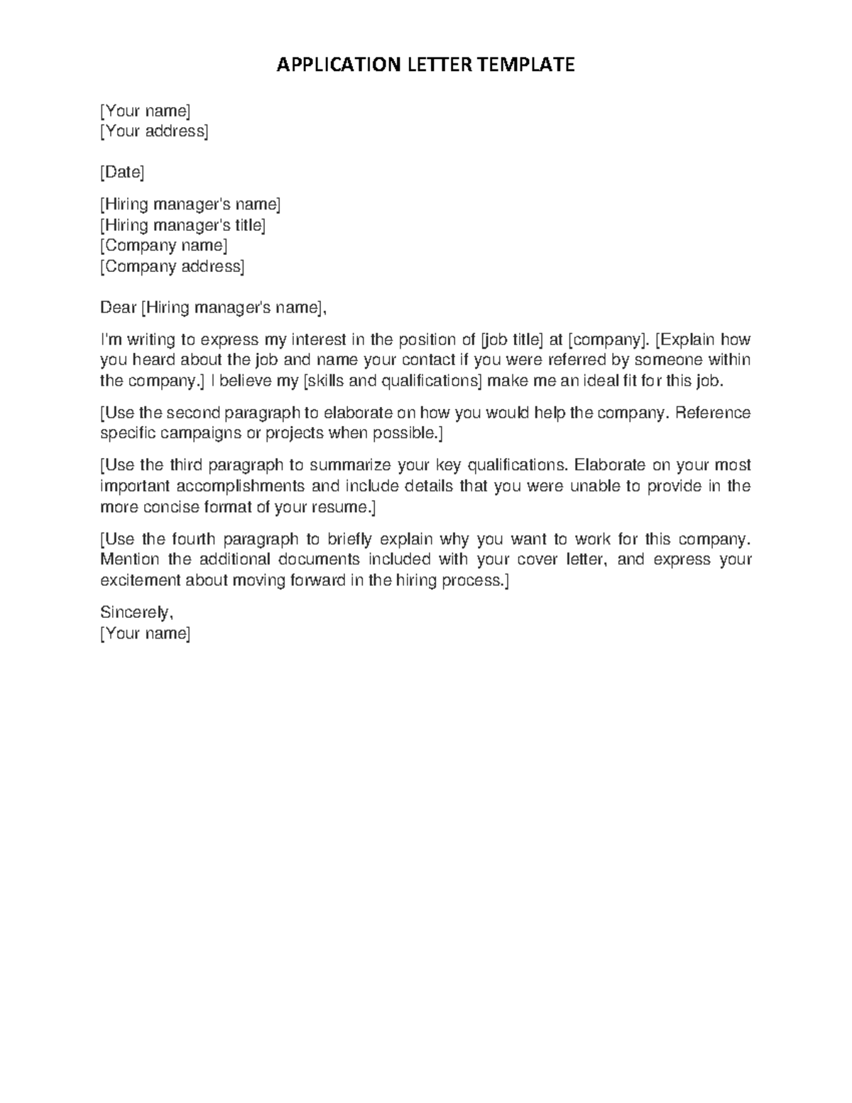 Application Letter Template - APPLICATION LETTER TEMPLATE [Your name ...