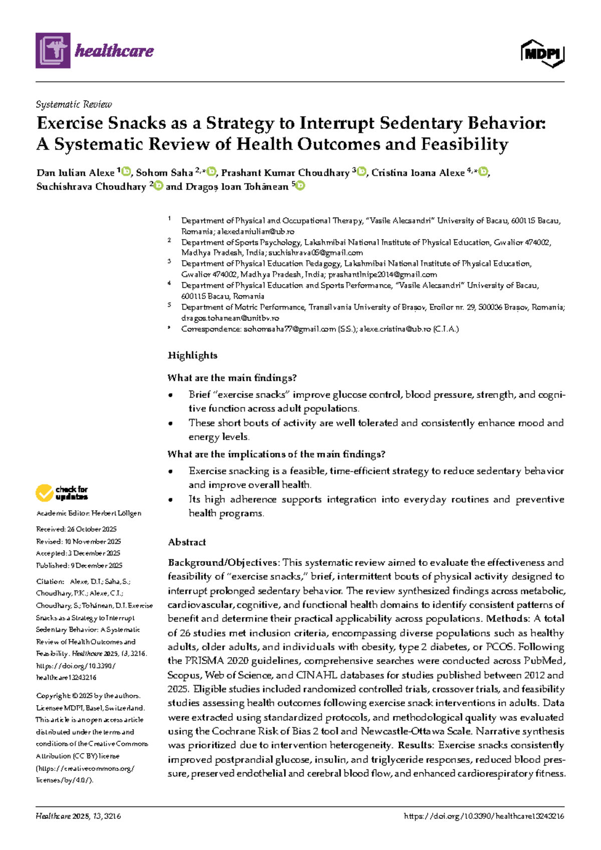 Exercise Snacks as a Strategy to Combat Sedentary Behavior: A ...