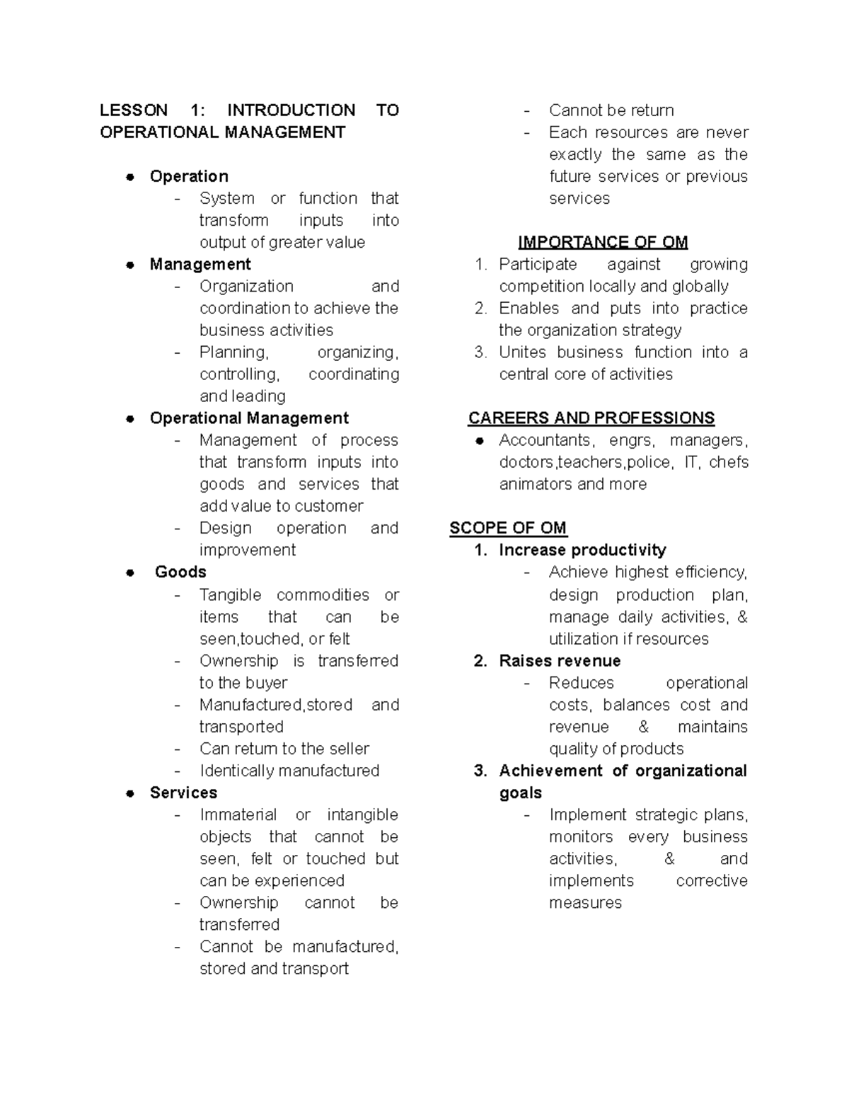 OM 101: Comprehensive Review of Operational Management Concepts - Studocu