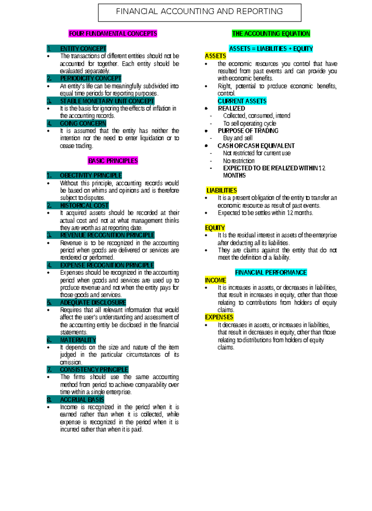 FAR 101: Financial accounting and reporting fundamental concepts notes ...