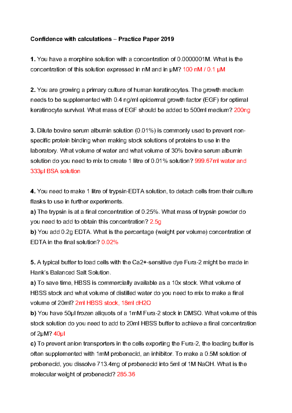 Confidence with Calculations – Practice Paper 2019 - Studocu