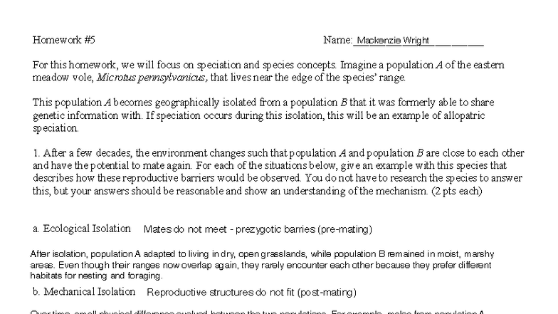 Assignment 8 - Evolution: Speciation and Species Concepts - Studocu