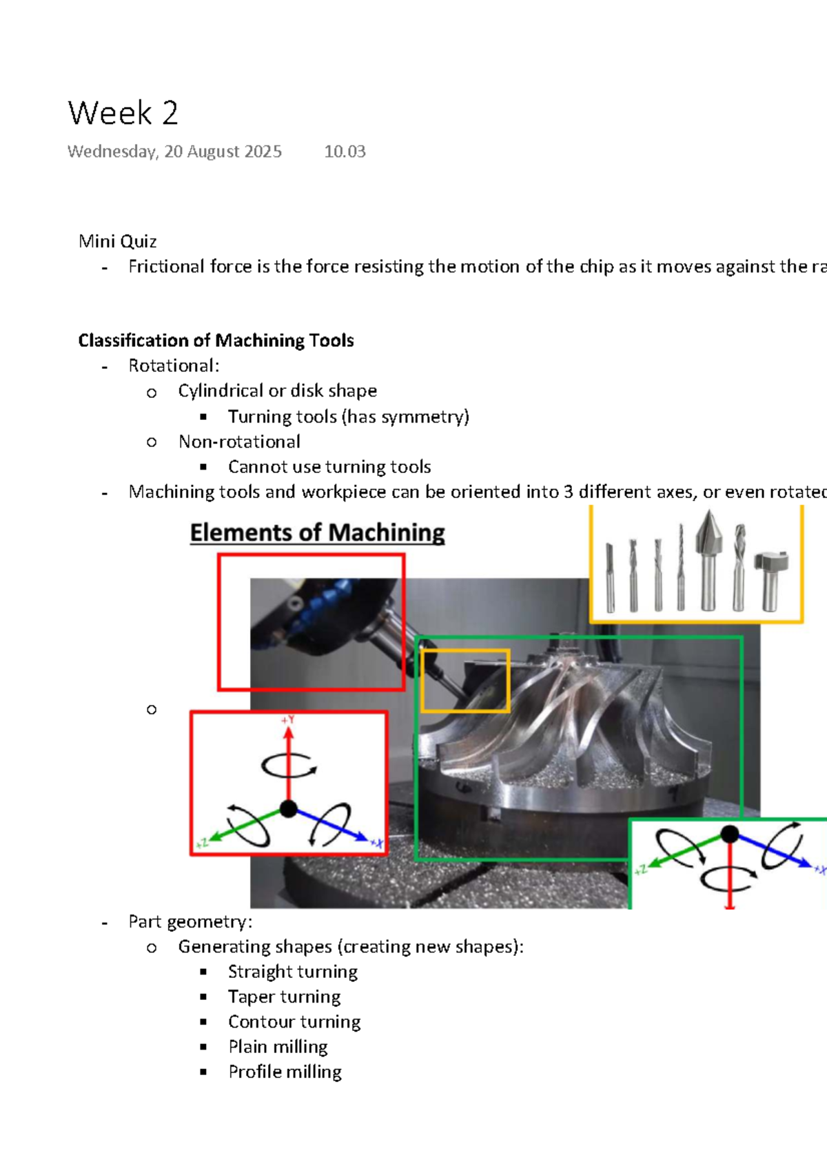 Week 2 - ME2162 Mini Quiz on Machining Tools and Operations - Studocu