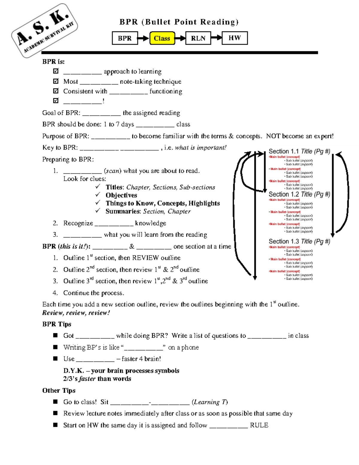 BPR Worksheet - B P R ( B u l l e t Po in t Re a d i n g ) BPR is ...