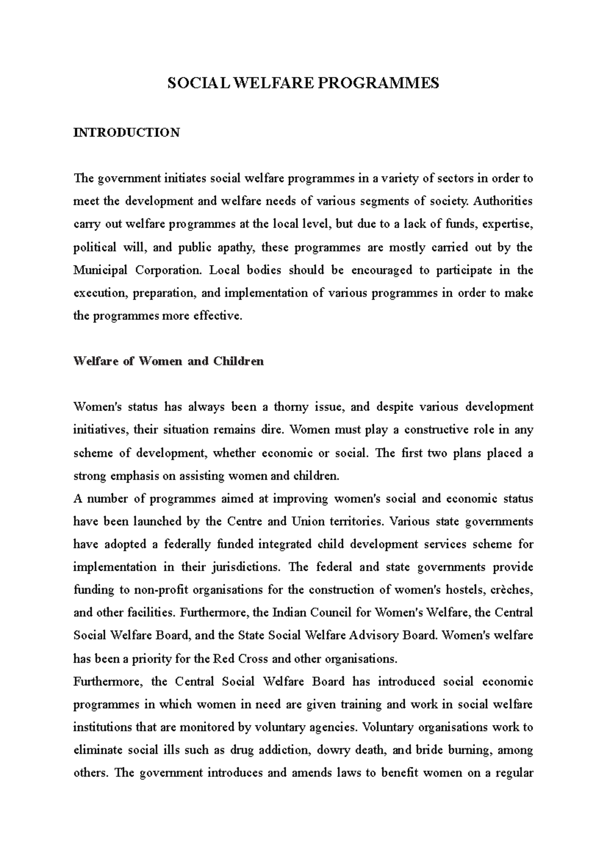 Understanding Social Welfare Programmes: An Overview of Key Initiatives ...