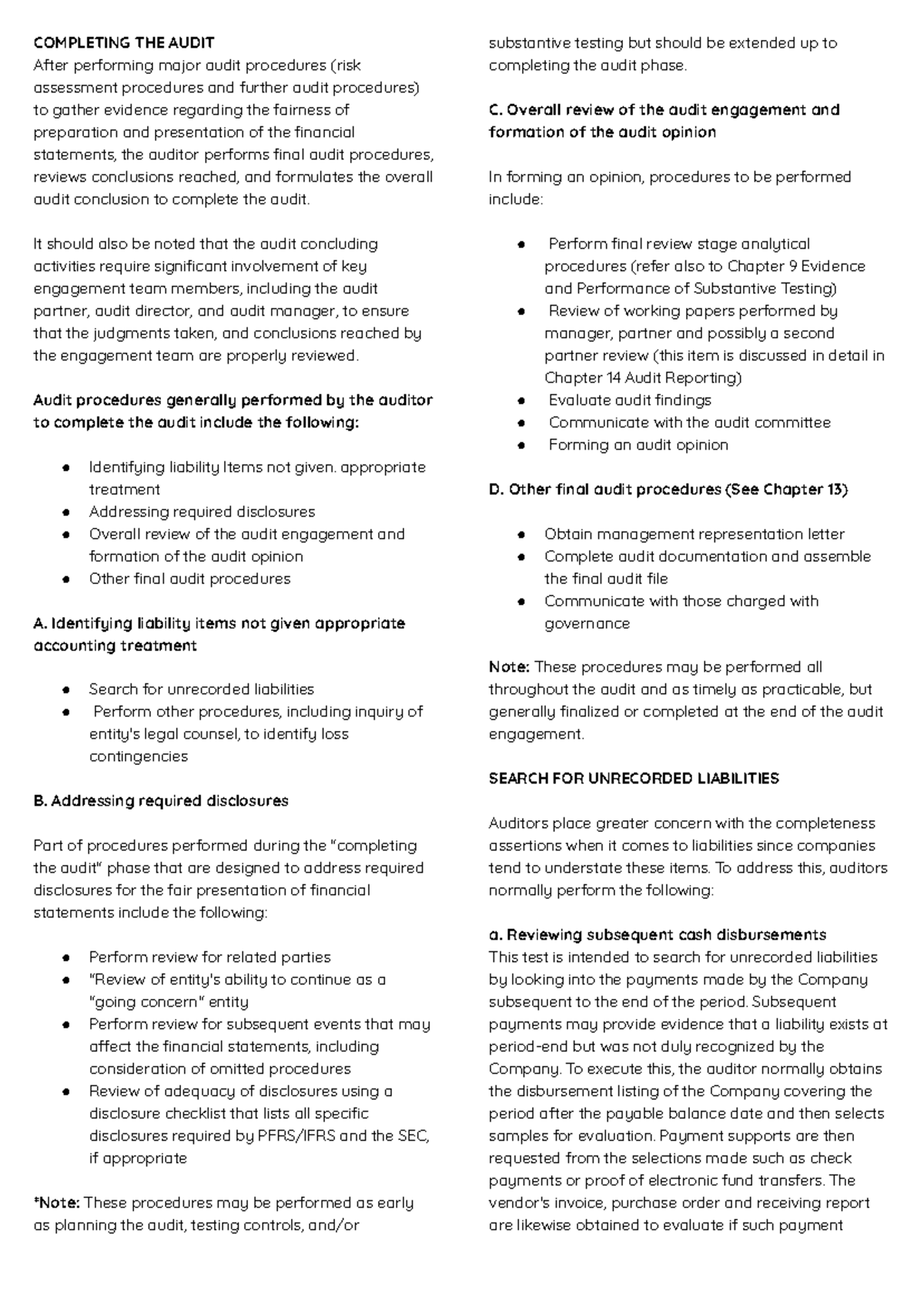 Chapter 12 - Completing the Audit Procedures and Final Review - Studocu