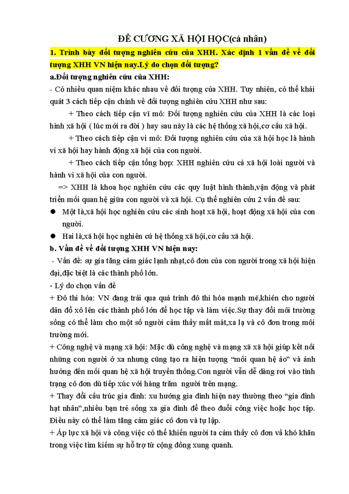 ĐỀ CƯƠNG MÔN XÃ HỘI HỌC - TÌM HIỂU ĐỐI TƯỢNG VÀ PHƯƠNG PHÁP NGHIÊN CỨU - Document Preview