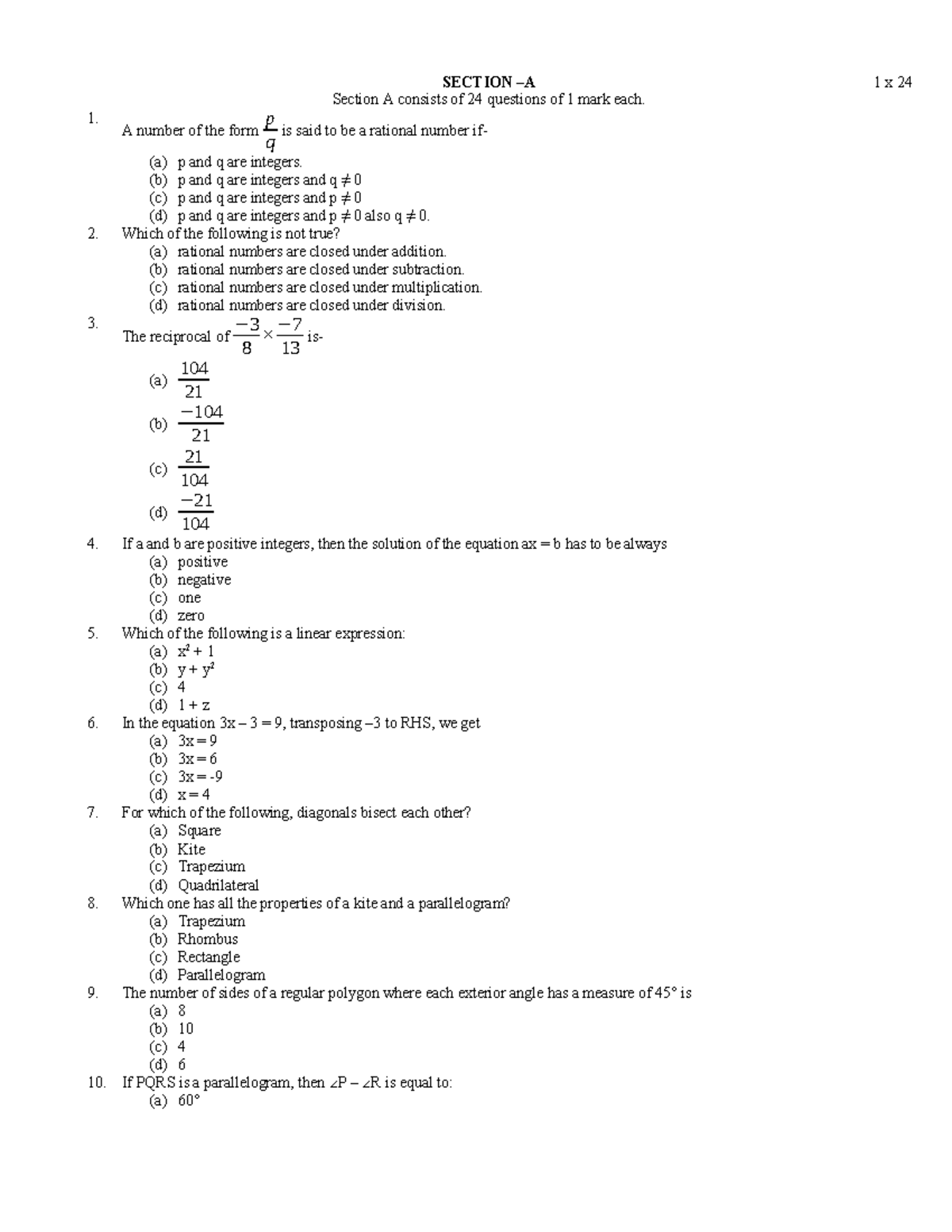 Test Notes for Math Concepts and Rational Numbers - Studocu