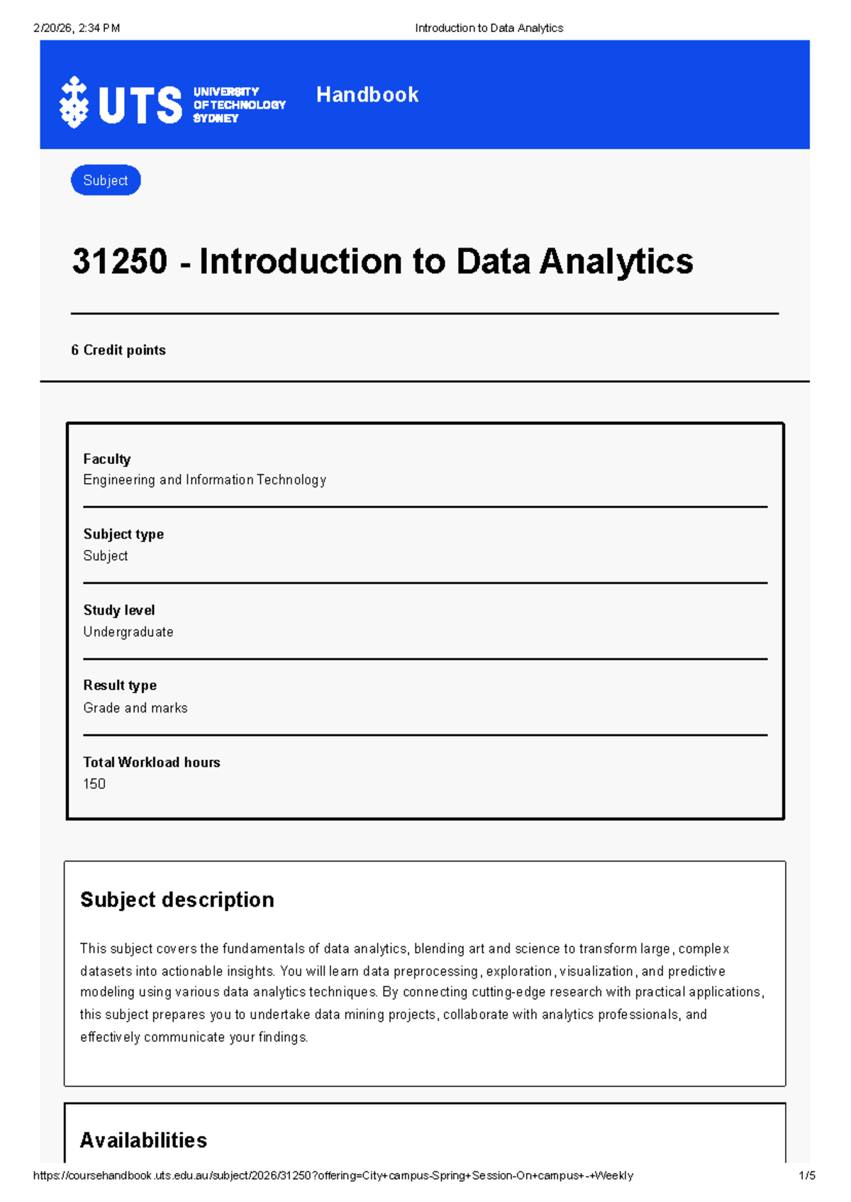 Introduction to Data Analytics Handbook (Subject 31250) - Studocu