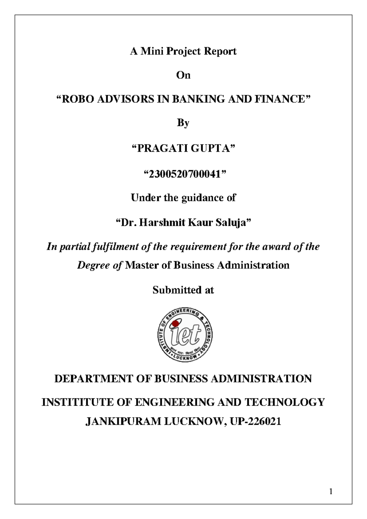 Mini Project Report: Robo Advisors in Banking and Finance (MBA ...