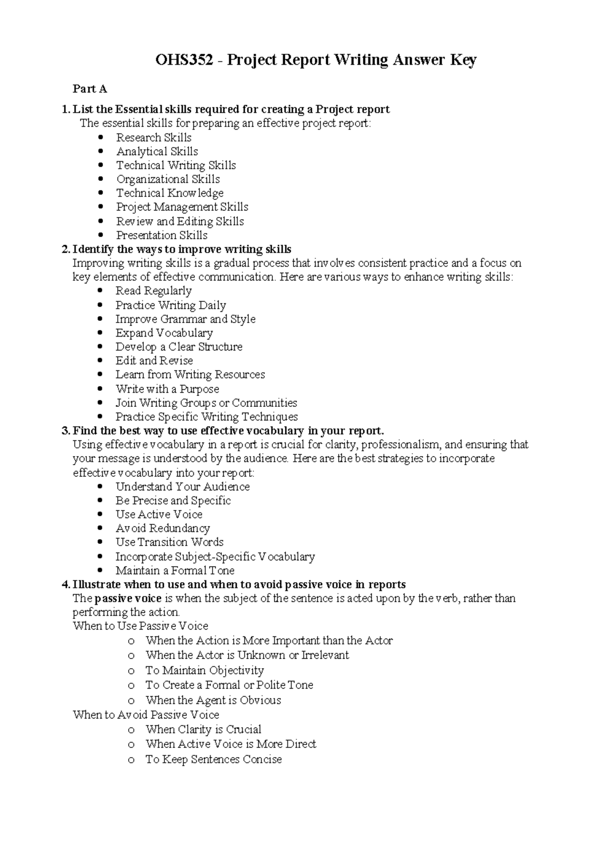 Iat 1 Answer Key - Ohs352 - Prw - Ohs352 - Project Report Writing 