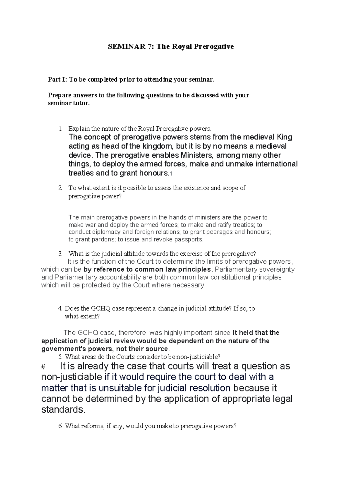 SEMINAR 7: The Royal Prerogative - Key Concepts & Discussion Points ...