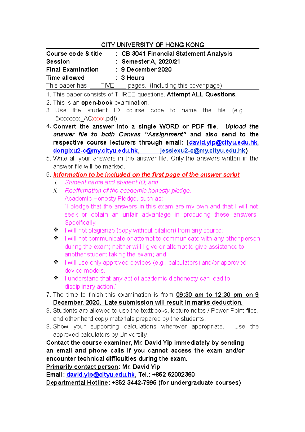 CB 3041 Final Exam Paper: Financial Statement Analysis Guide - Studocu