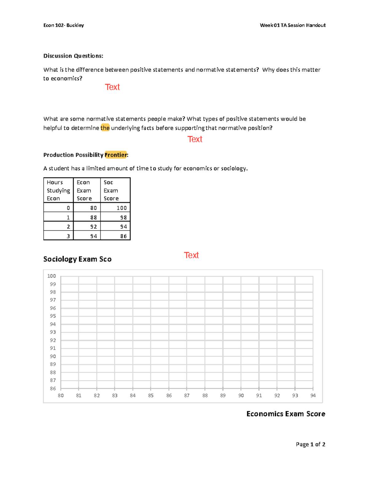 Econ 101 Week 01 TA Session Handout: Discussion Questions - Studocu