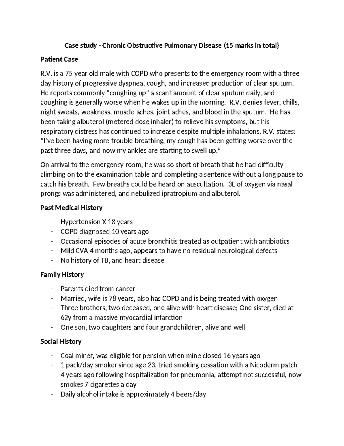 COPD Case Study - Winter 2025 - Case study - Chronic Obstructive ...