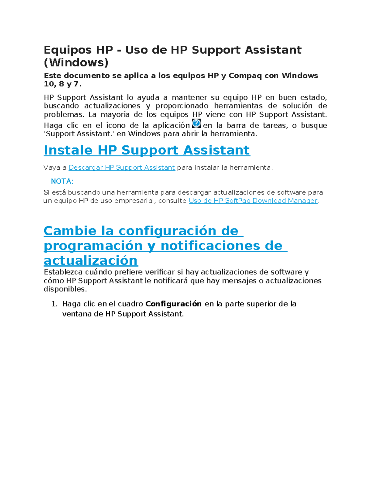 Manual de HP Soporte al Cliente - Uso de HP Support Assistant - Studocu