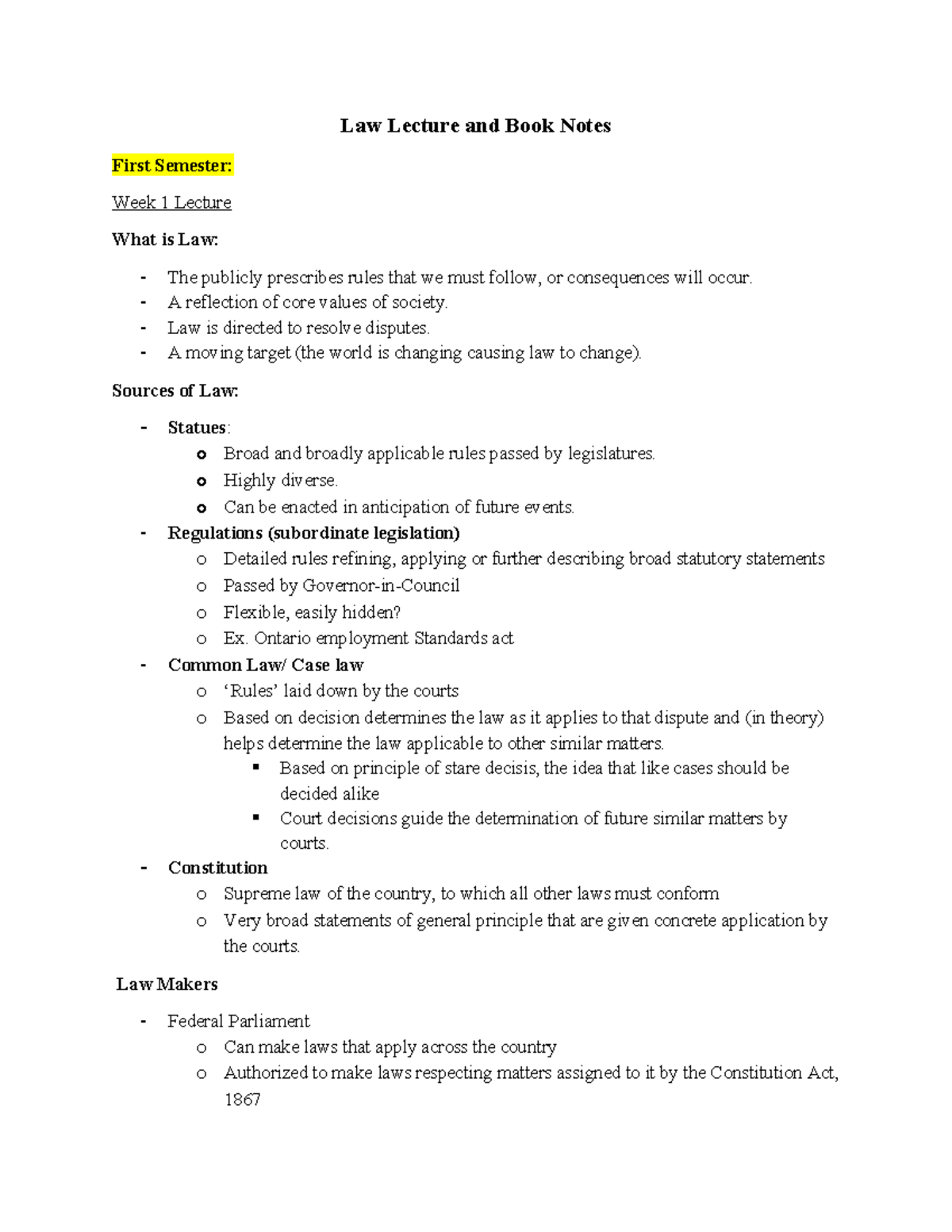 Law 101: Lecture notes on the fundamentals of law and legal principles ...