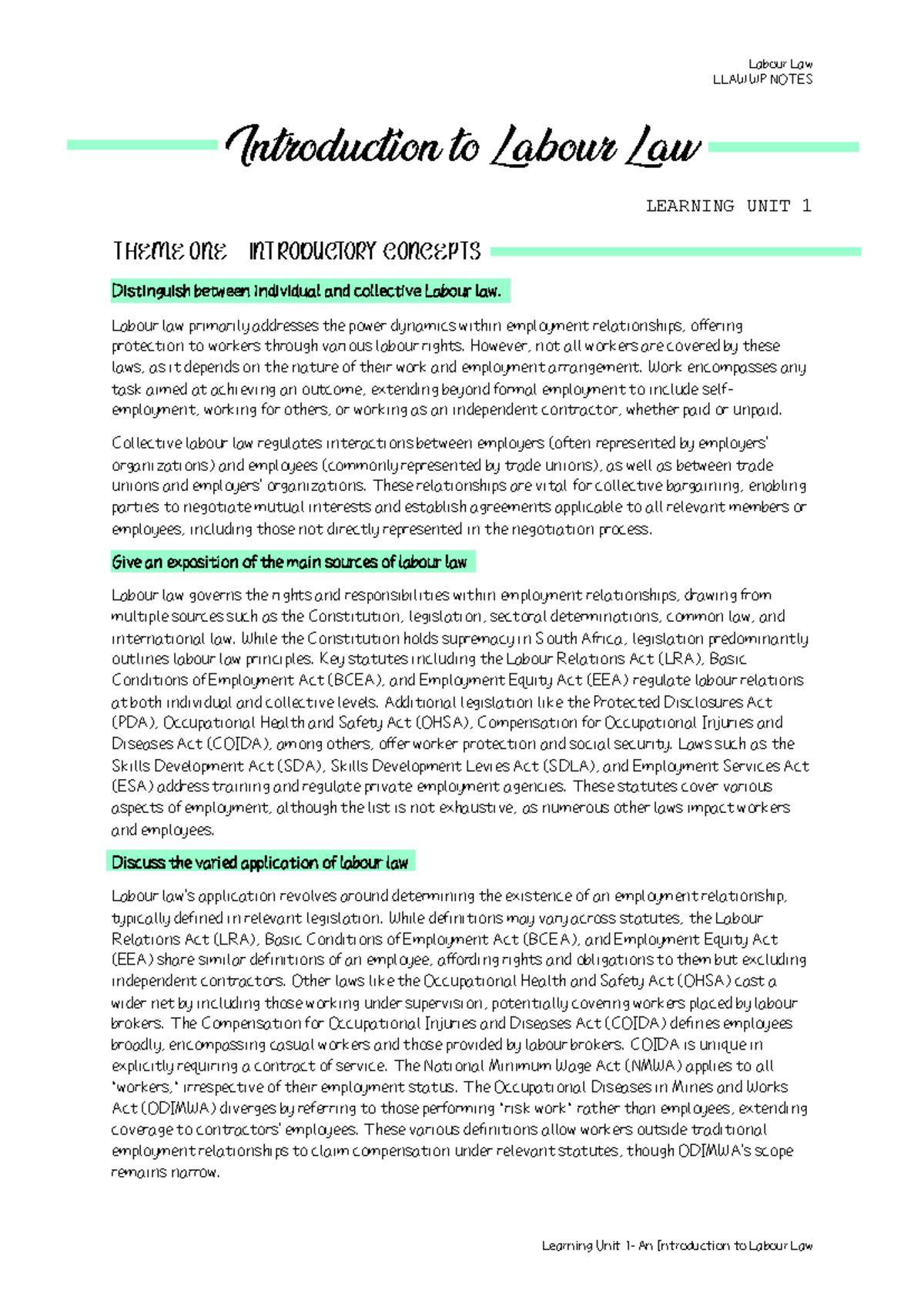 Labour Law LLAW WP NOTES: Understanding Individual vs Collective Labour ...