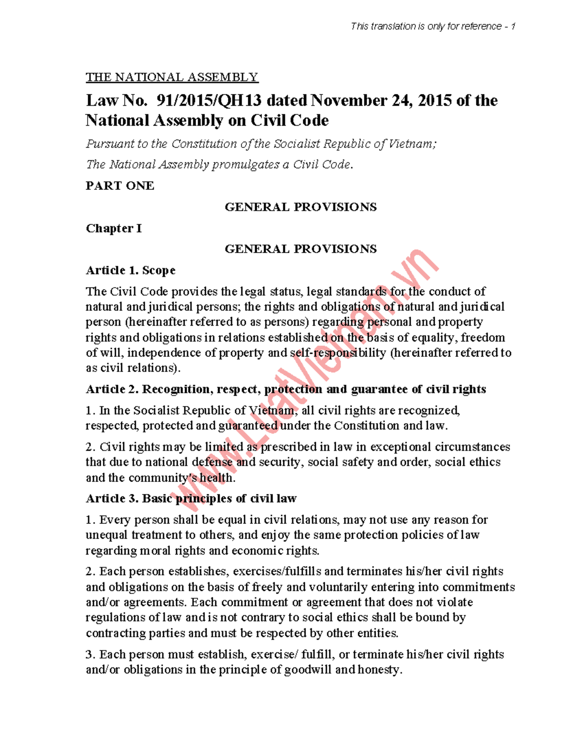 Civil Code Overview 2015 (ENG) - Key Provisions & Regulations - Studocu