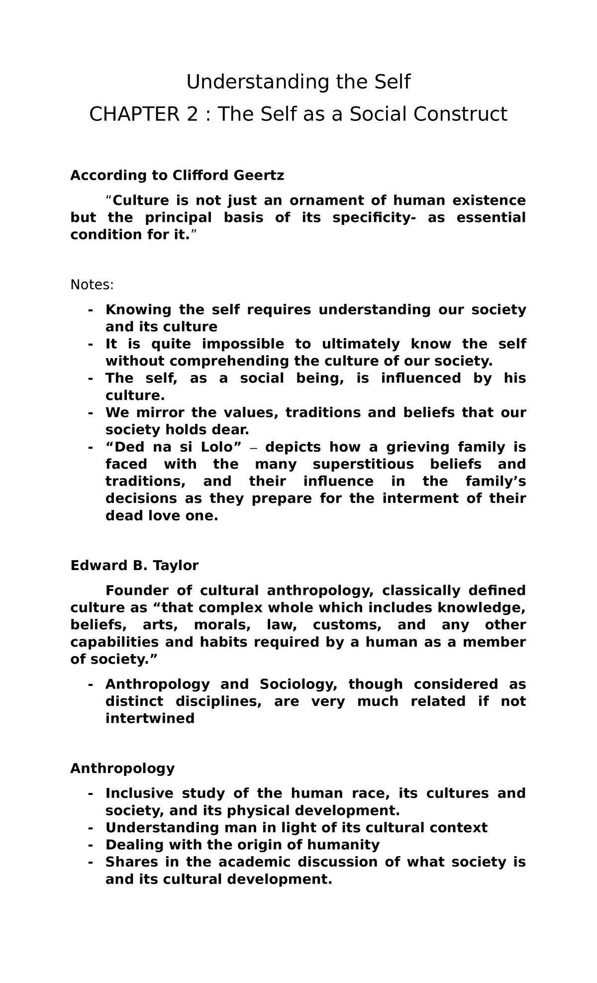 Chapter 2: The Self as a Social Construct in Culture and Society - Studocu