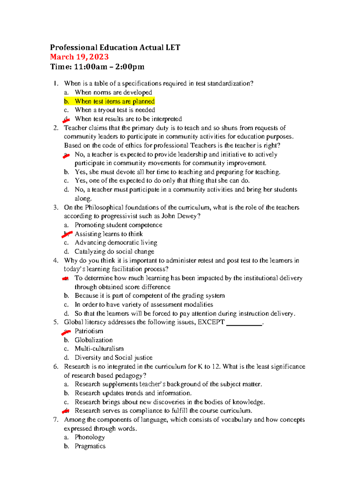 Prof Ed March 19, 2023 Actual LET Questions and Answers - Studocu