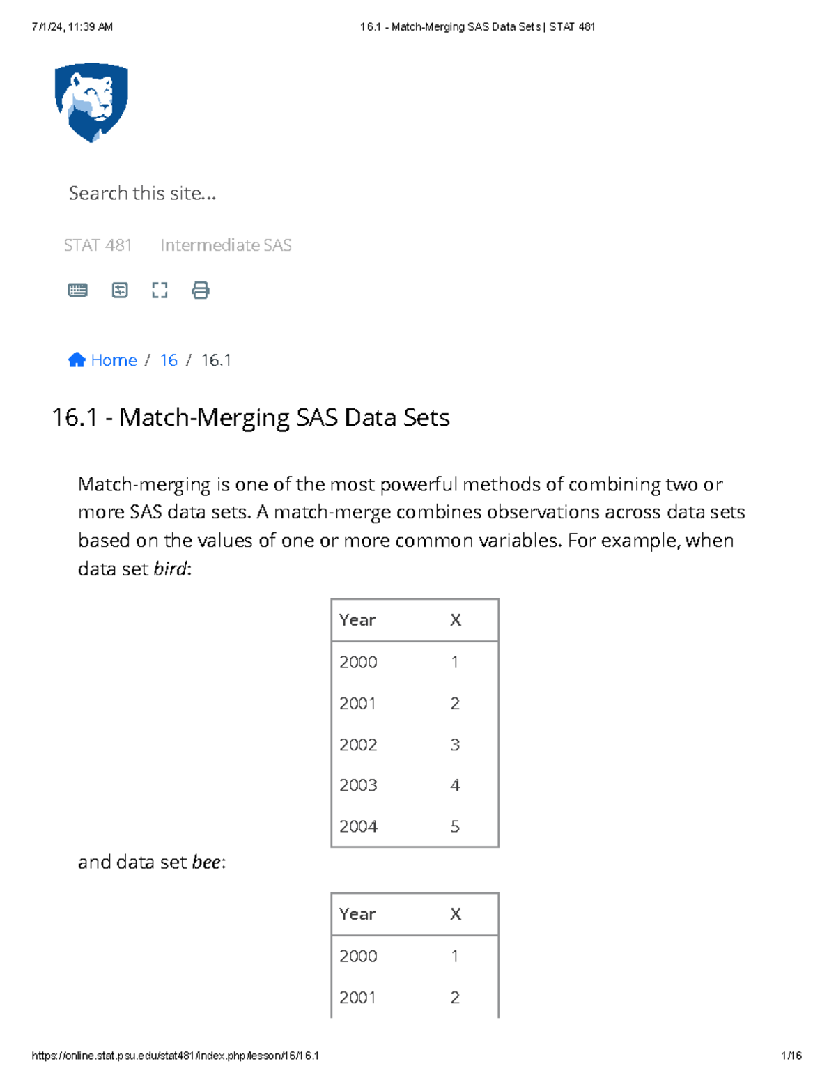 Match-Merging SAS Data Sets Explained - STAT 481 Lecture Notes - Studocu