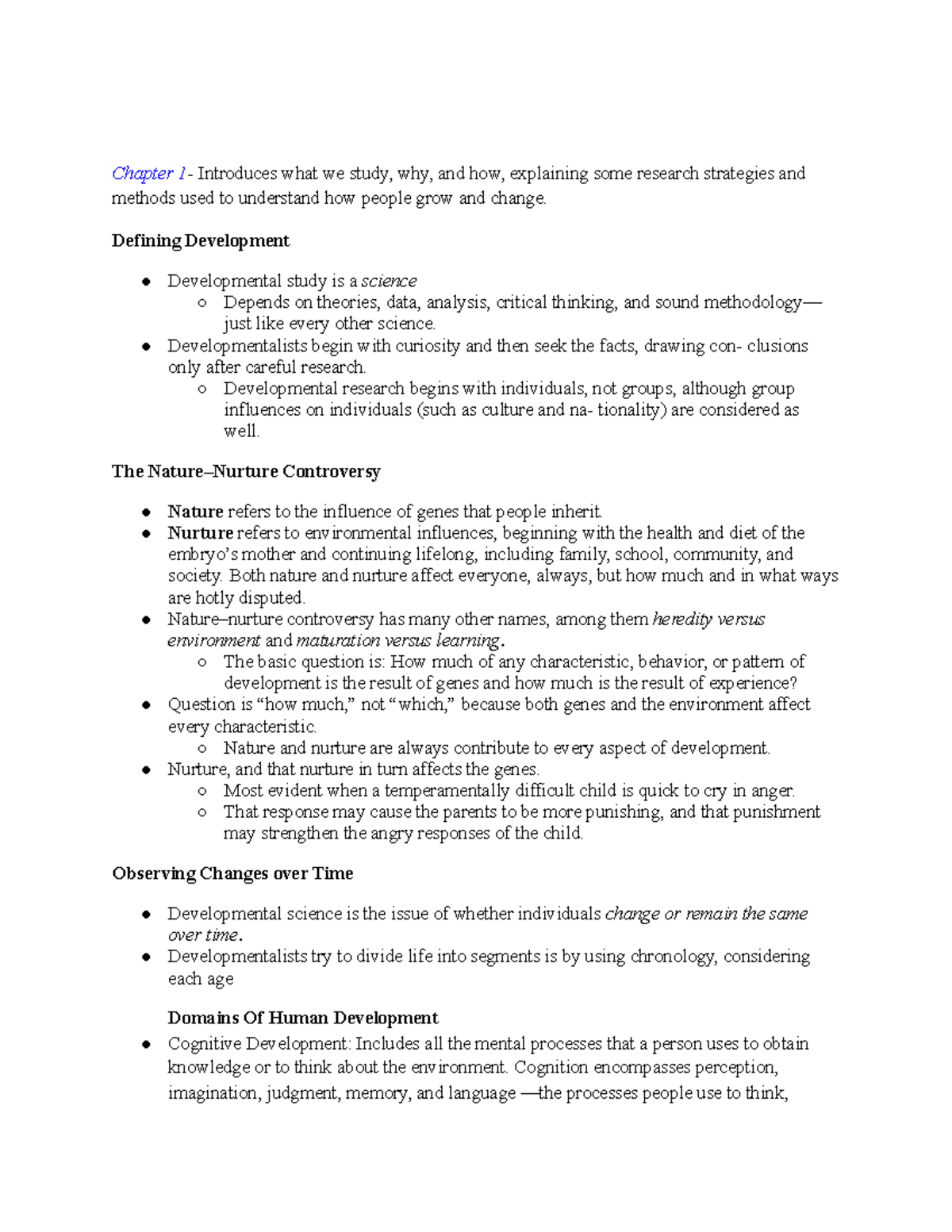 Introduction to Child Development Theories Chapters 1 & 2 - Chapter 1 ...