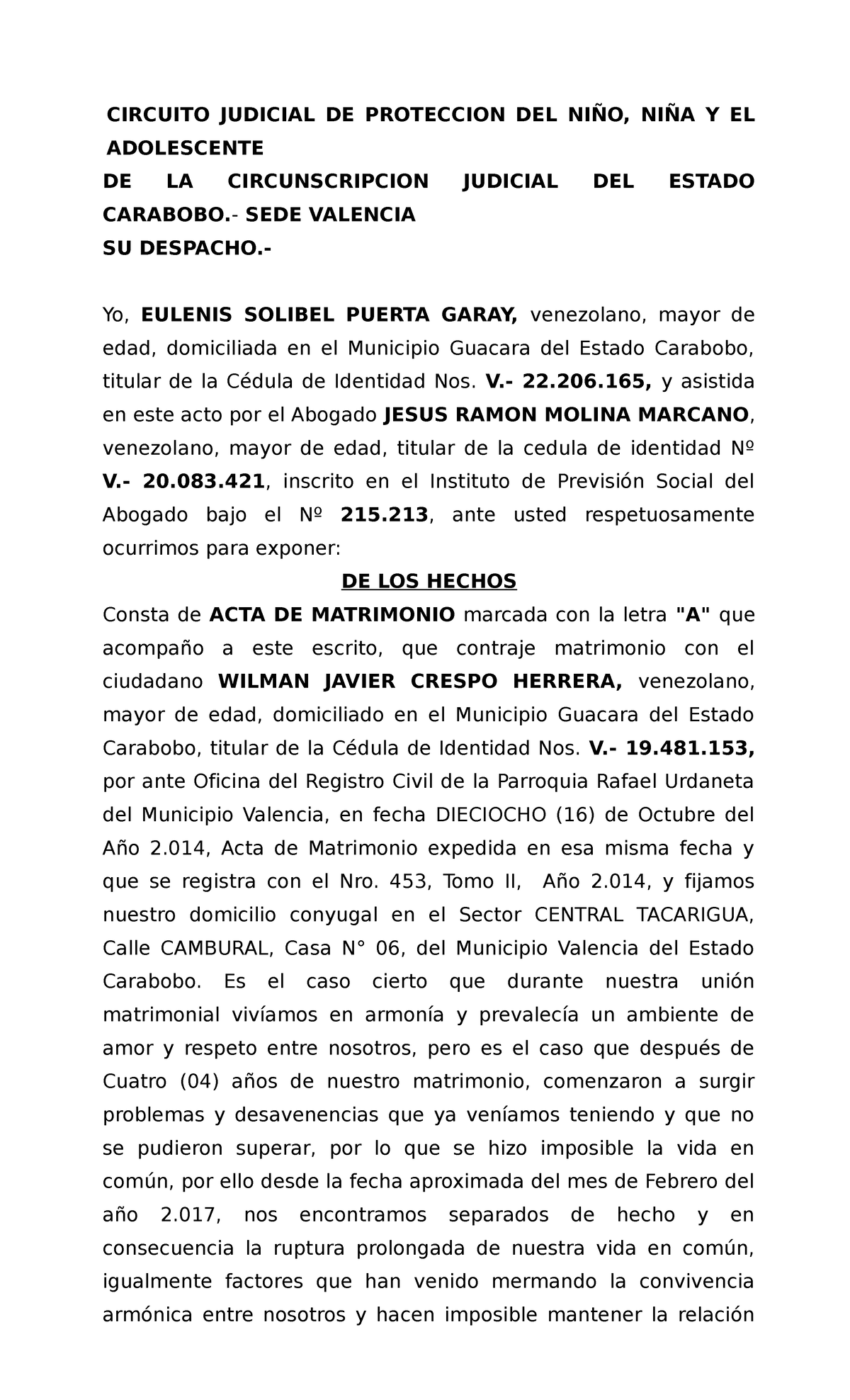 Solicitud de Divorcio de Mutuo Acuerdo - E. Solibel Puerta Garay - Studocu