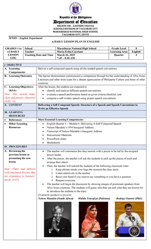 Daily Lesson Plan for Problem-Solution Development in English 8 - Studocu