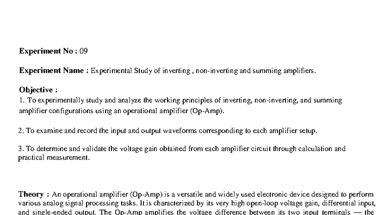 EEE Lab EEE-212: Lab Report on Inverting & Summing Amplifiers - Studocu