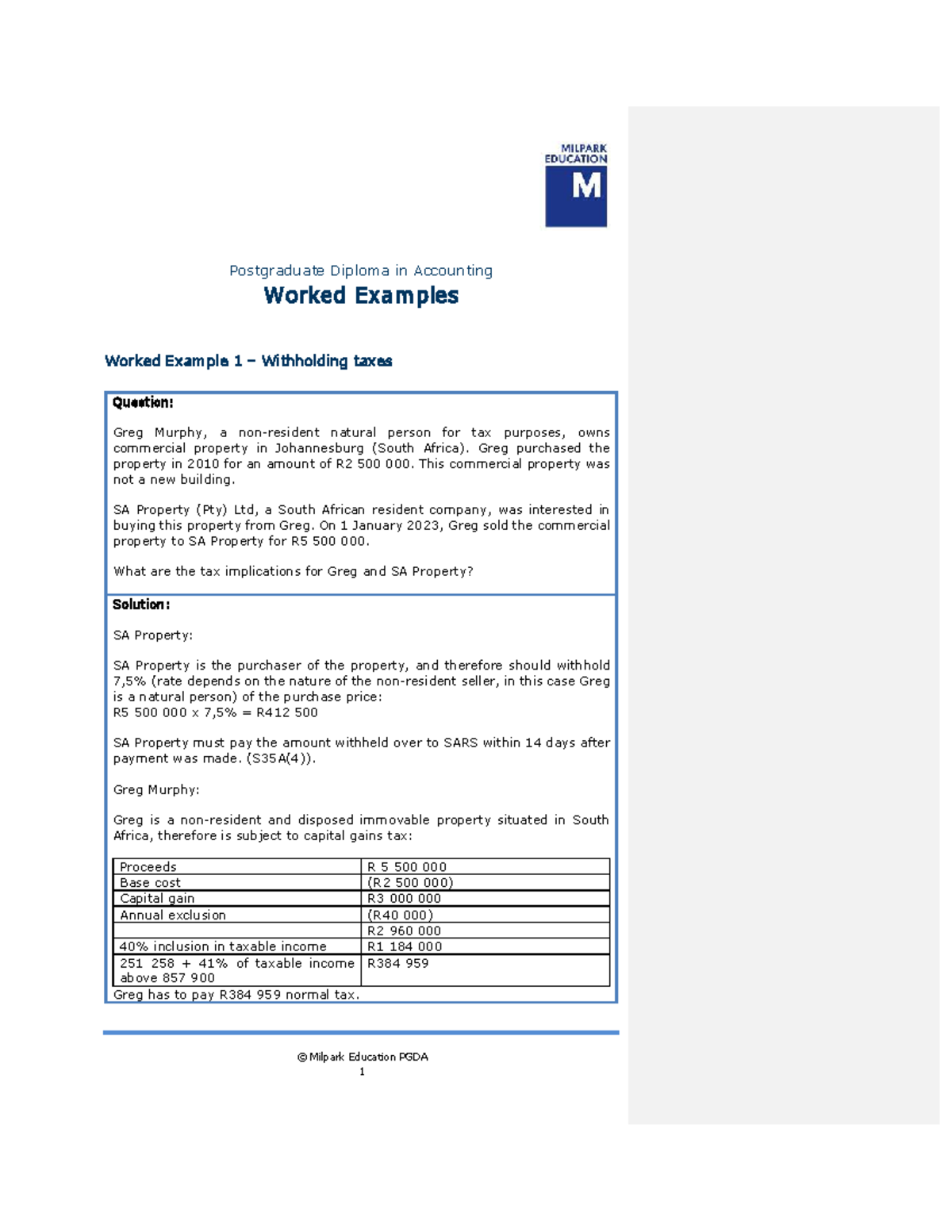 International Tax Worked Examples for PGDA 1 & 2 - Studocu