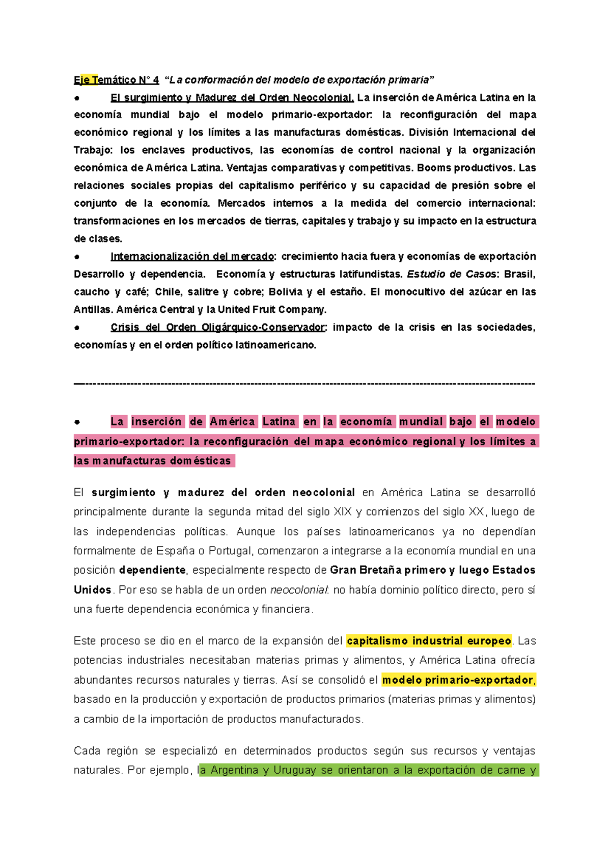 Eje Temático 4: Modelo de Exportación y Neocolonialismo en América ...
