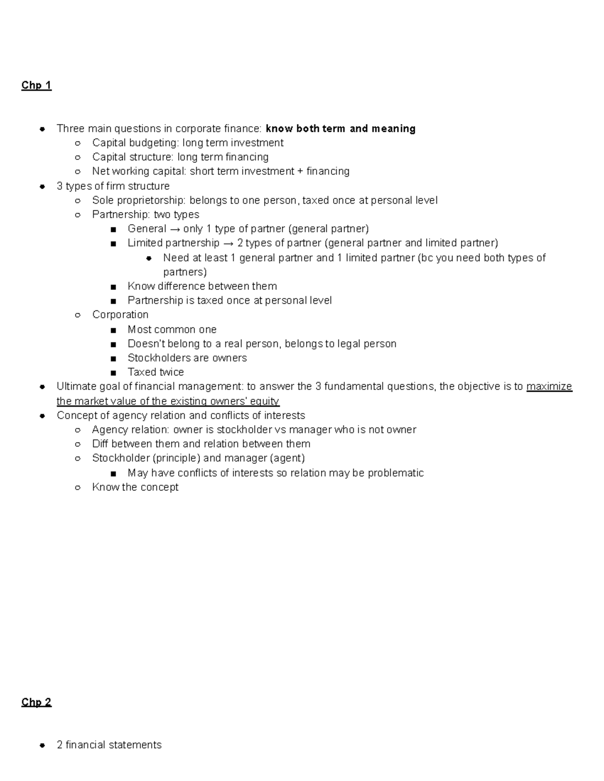 Finance 101 Exam #1 Class Review: Key Concepts and Frameworks - Studocu